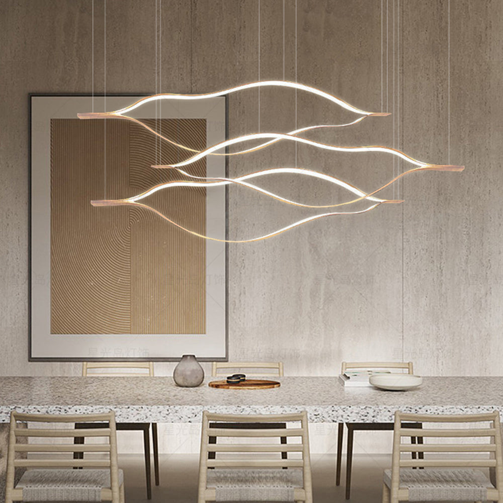 Arisha LED Linear Minimalist Wave Golden Leaf Shaped Pendant Light - Lamp Copper