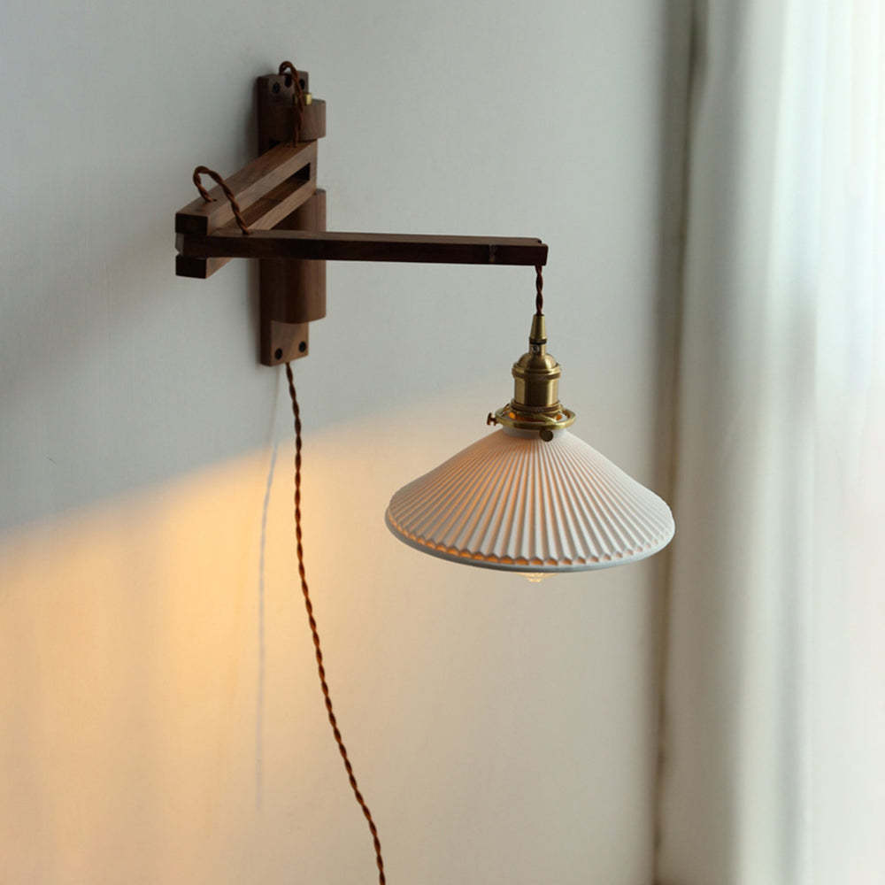 Muto Vintage Dome Ceramic/Wood Wall Lamp, Walnut/Wood/Clear - Lamp Copper