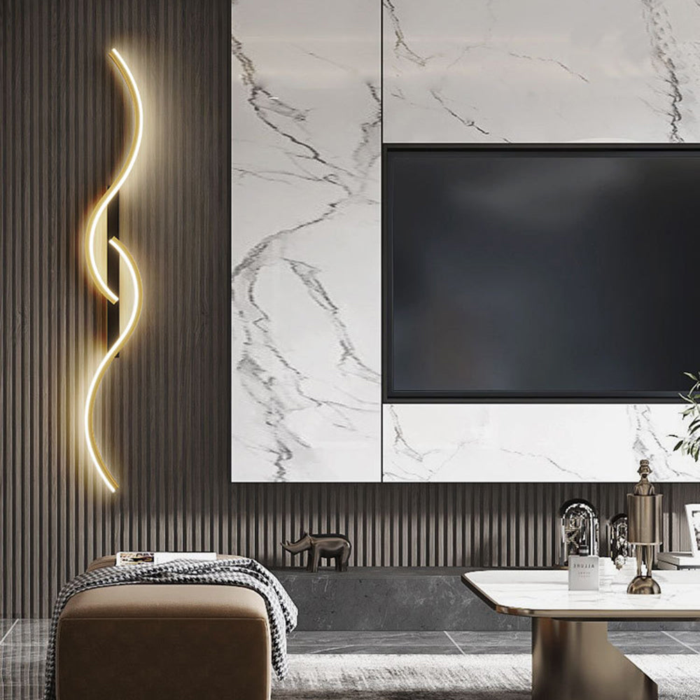 Lumor Modern Linear Wave Bedroom Wall Lamp, Black/Gold - Lamp Copper