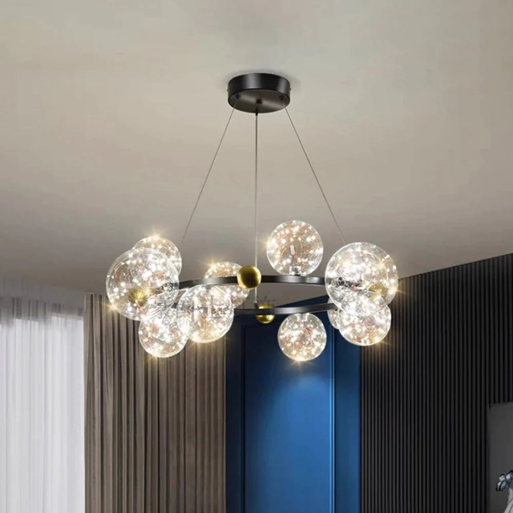 Valentina Art Deco Luminous Sphere Cluster Glass Pendant Light - Lamp Copper