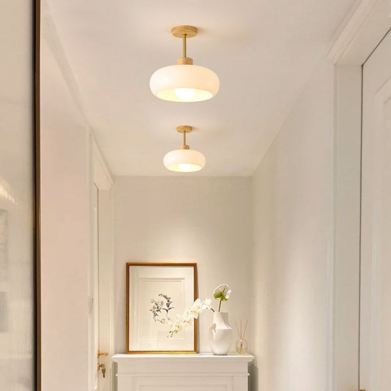 Valentina Flush Mount Ceiling Light Cup Minimalist Wood/Glass White/Orange - Lamp Copper