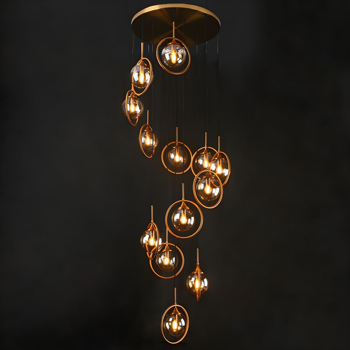 Valentina Modern Spiral Ball Glass Staircase Chandelier - Lamp Copper