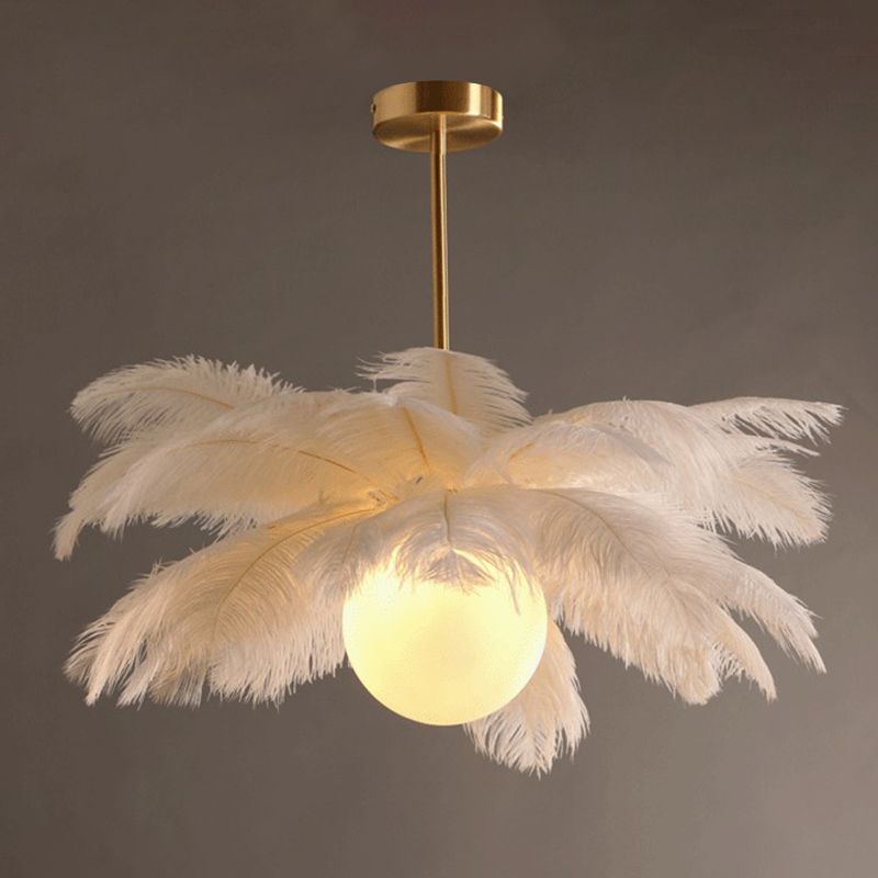 O'Moore Ostrich Contemporary Elegant Feather Chandelier, White - Lamp Copper