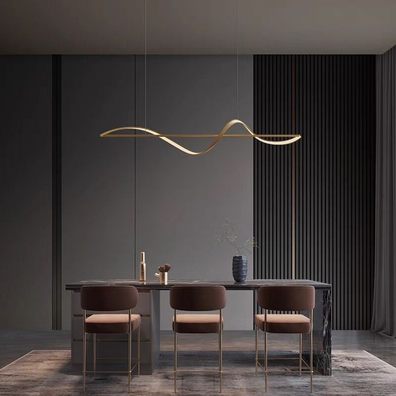 Zelin Pendant Light Wave Minimalist Designer, Metal, Brass/Black - Lamp Copper