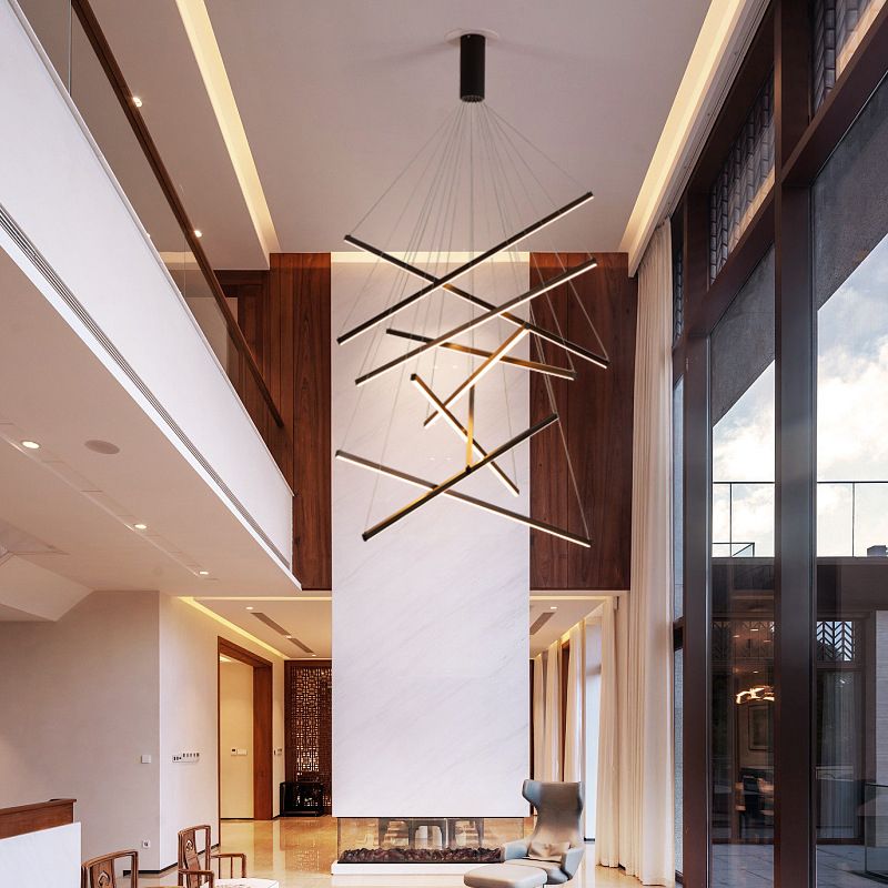 Arisha Minimalist Linear Metal Pendant Light, Living Room, Black - Lamp Copper