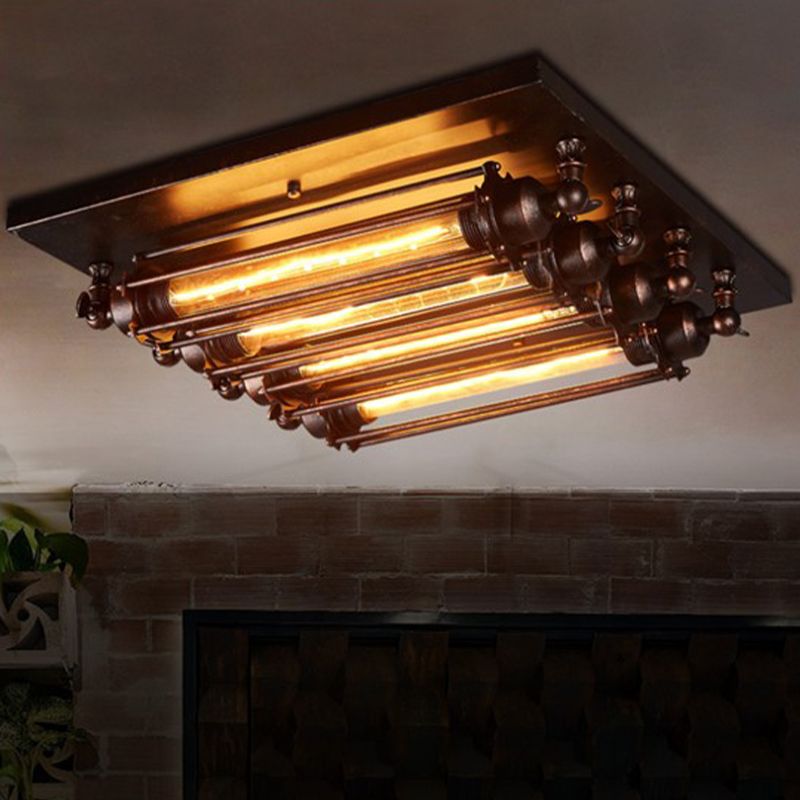 Austin Vintage Tubed Metal Flush Mount Ceiling Light, Black, Living Room - Lamp Copper