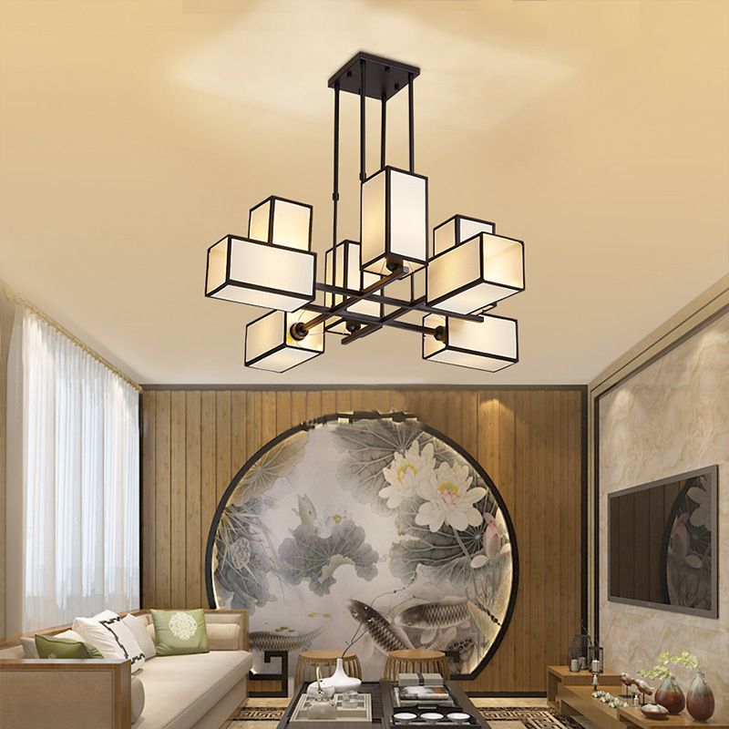 Arisha Pendant Light Square Retro, Metal/Fabric, Black/Gold, Living Room - Lamp Copper