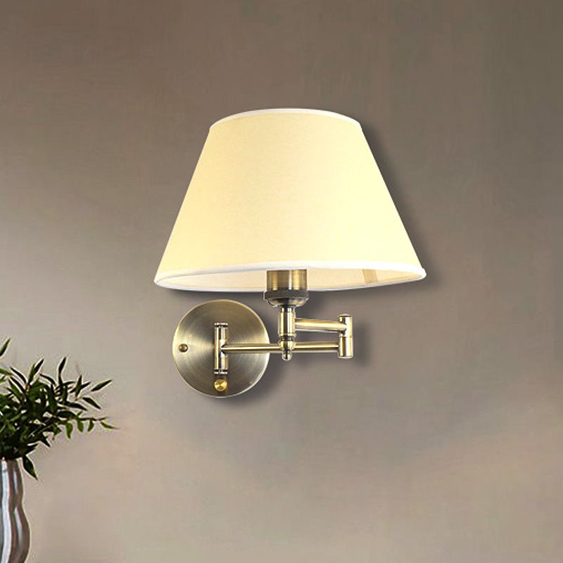 Arisha Wall Lamp Vintage, Pleated Fabric Adjustable, White/Beige, Bedroom - Lamp Copper