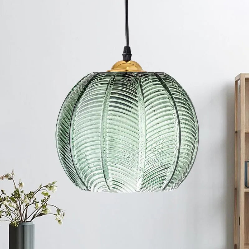 Aira Green Nordic Artistic Ribbed Glass Pendant Light - Lamp Copper