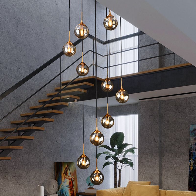 Valentina Modern Spiral Ball Glass Staircase Chandelier - Lamp Copper
