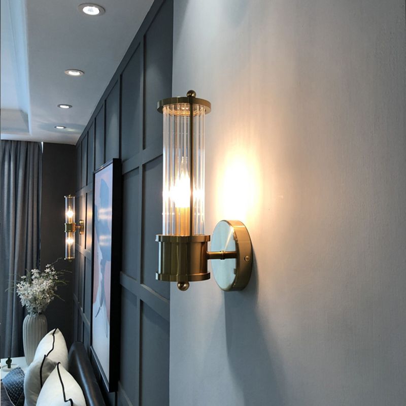 Kristy American Cylindrical Elegant Gold Glass/Metal Vanity Wall Lamp - Lamp Copper