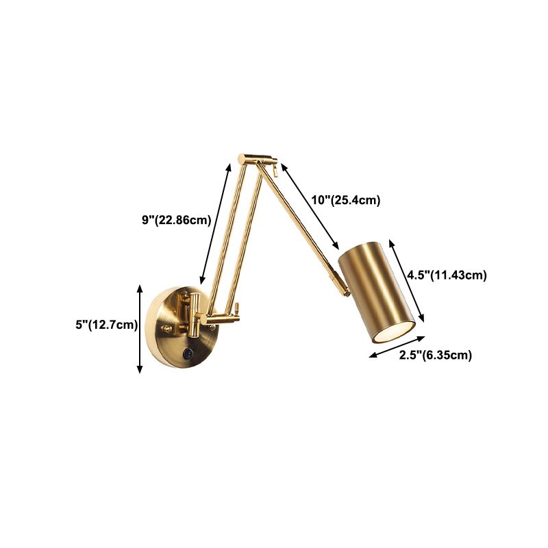 Aria Wall Lamp Cylindrical Adjustable Lamp Pole Metal Brass, Bedroom - Lamp Copper