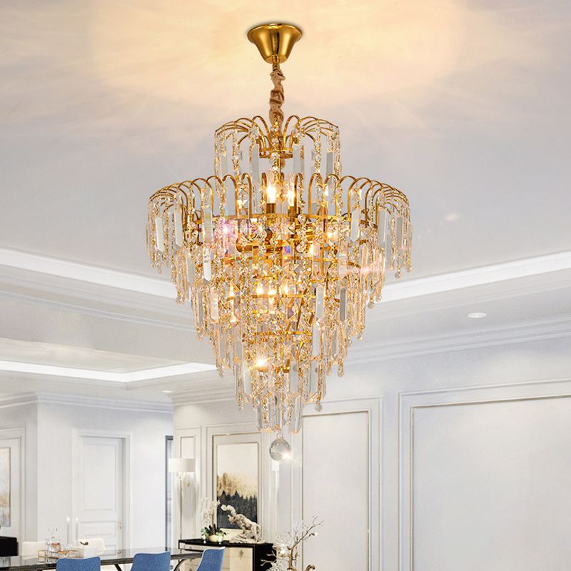 Kristy Luxury 5 Layers Tassel Crystal Gold Chandelier - Lamp Copper