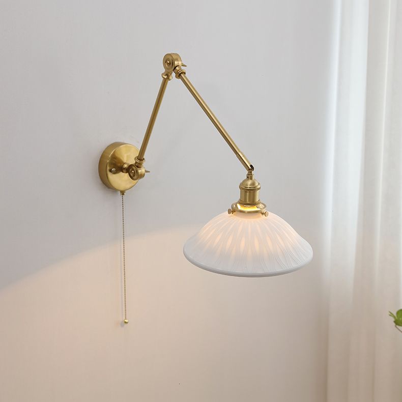 Arisha Wall Lamp Modern Drum Ceramics Metal Adjustable, White - Lamp Copper