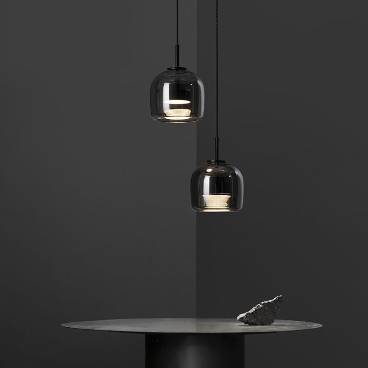 June Minimalist Pendant Light Glass Smoke Gray - Lamp Copper