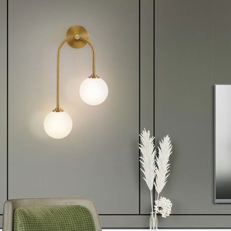 Valentina Modern Arc Globe Glass Wall Lamp, Brass, Living Room - Lamp Copper