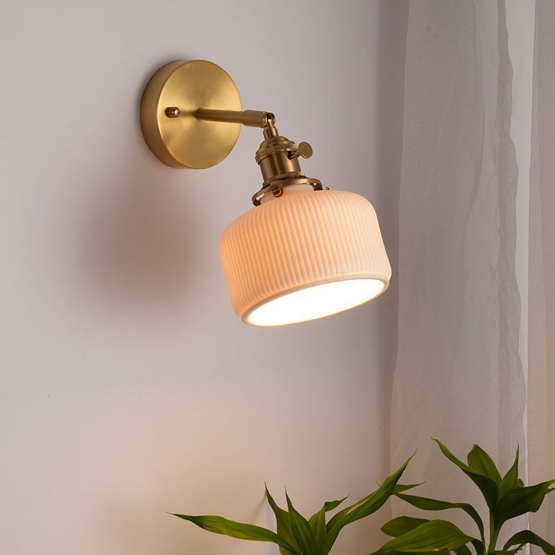 Arisha Vintage Column Ceramic Vanity Light, White, Bedroom - Lamp Copper