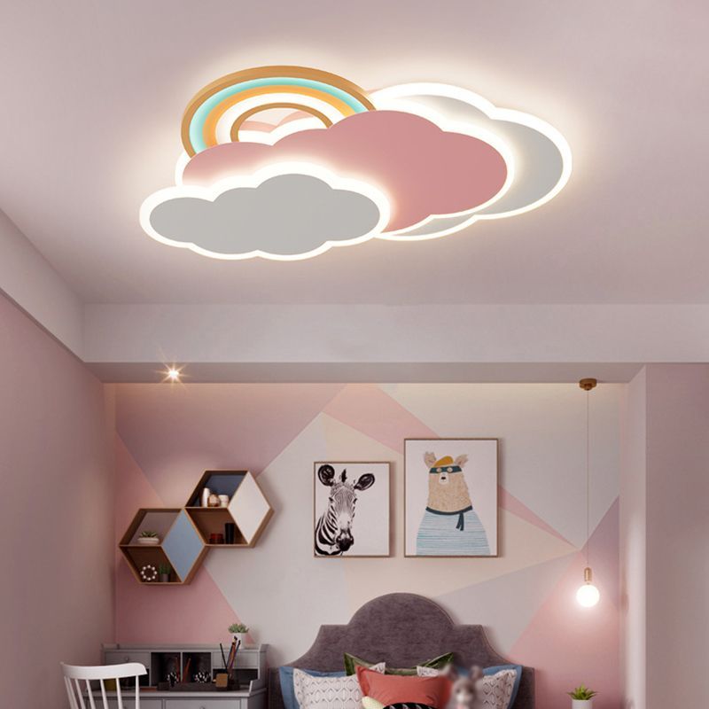 Aria Modern Cloud/Rainbow Flush Mount Ceiling Light Pink/White - Lamp Copper