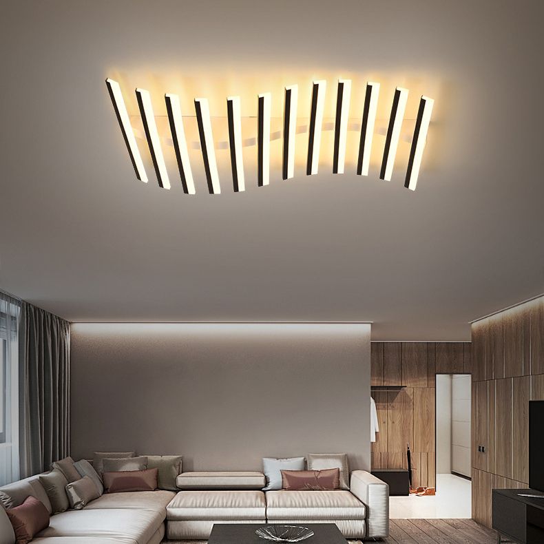 Arisha Flush Mount Ceiling Light Linear Modern,Wave Black, Living Room - Lamp Copper