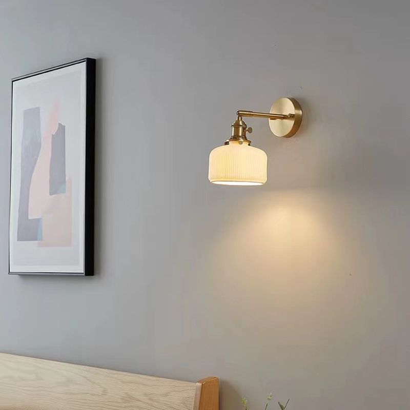 Arisha Vintage Column Ceramic Vanity Light, White, Bedroom - Lamp Copper
