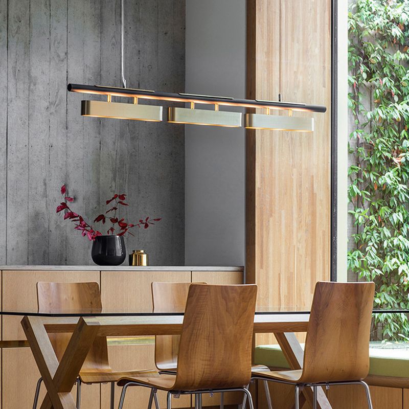 Arisha Pendant Light Rectangular Modern, Metal, Black/Brass, Office - Lamp Copper