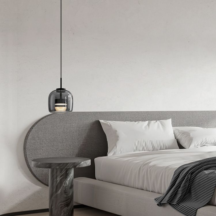 June Minimalist Pendant Light Glass Smoke Gray - Lamp Copper