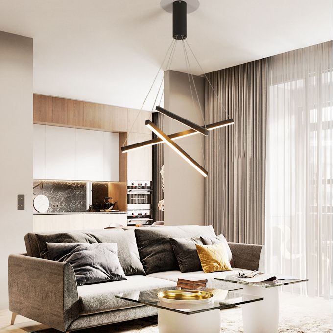Arisha Minimalist Linear Metal Pendant Light, Living Room, Black - Lamp Copper