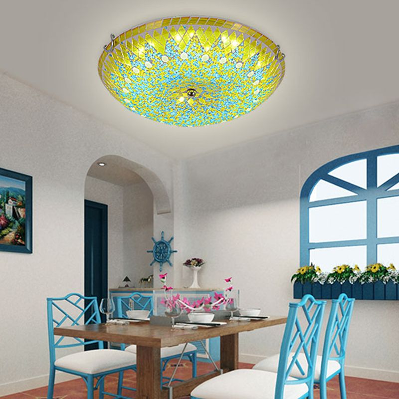 Tiffany Modern Mediterranean Glass Flush Mount Ceiling Light Blue/Yellow/White - Lamp Copper