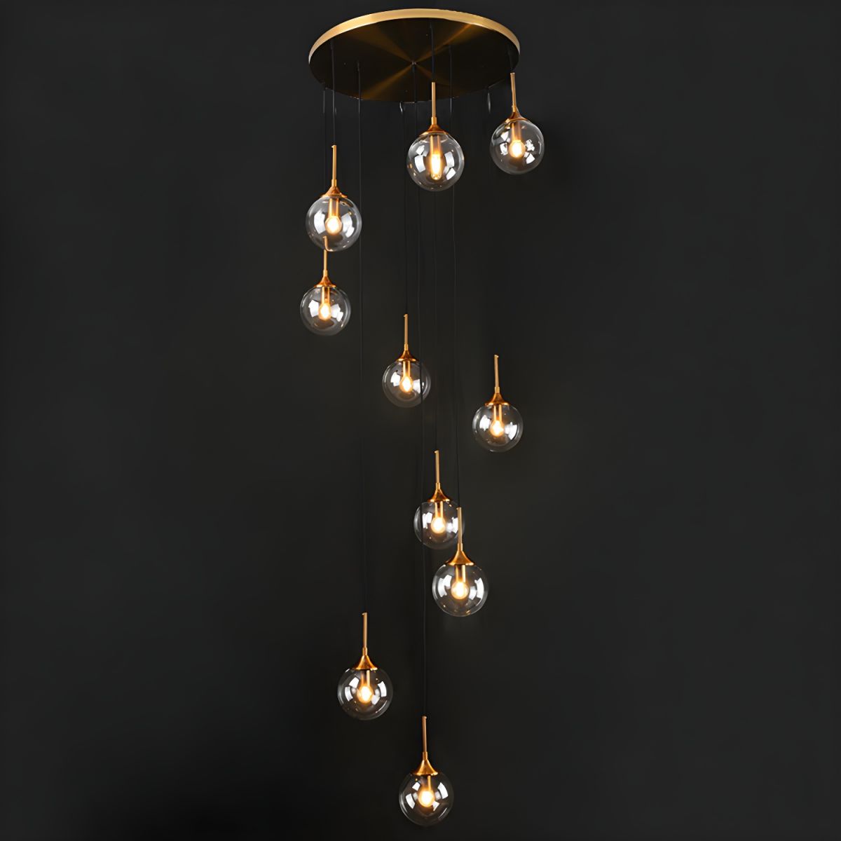 Valentina Modern Spiral Ball Glass Staircase Chandelier - Lamp Copper