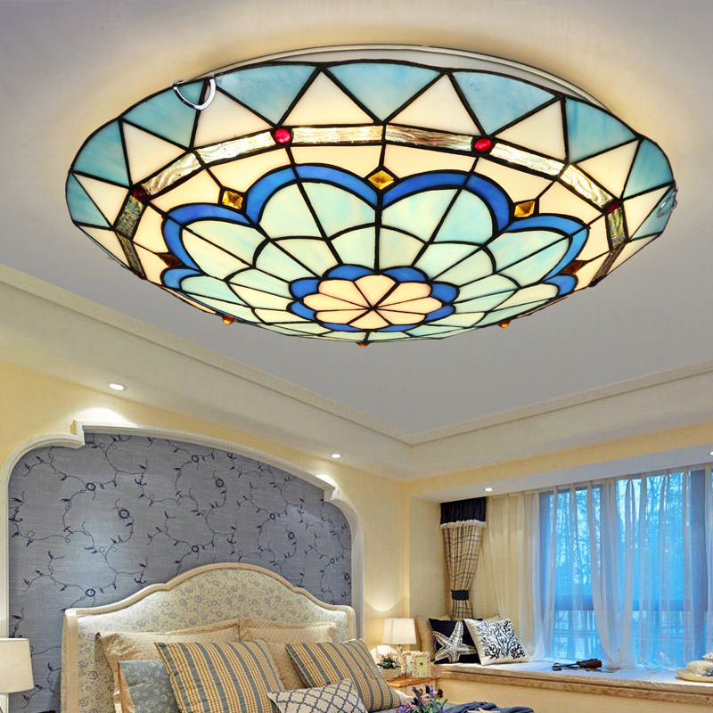 Tiffany Flush Mount Glass Colorful Ceiling Light, Bedroom - Lamp Copper