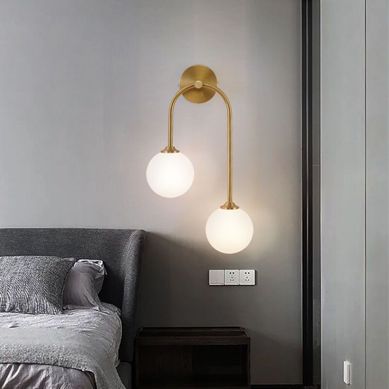Valentina Modern Arc Globe Glass Wall Lamp, Brass, Living Room - Lamp Copper