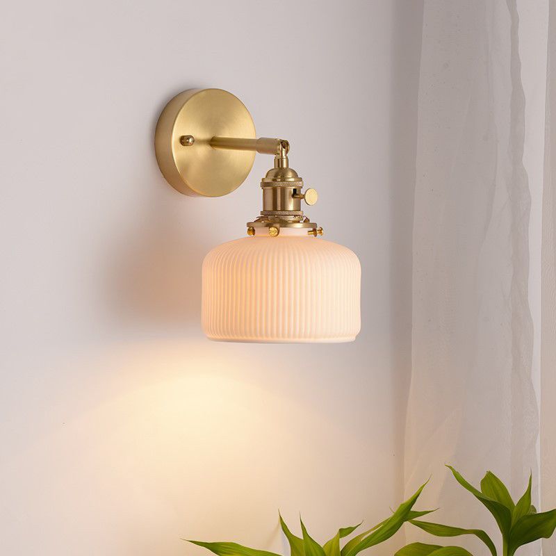 Arisha Vintage Column Ceramic Vanity Light, White, Bedroom - Lamp Copper