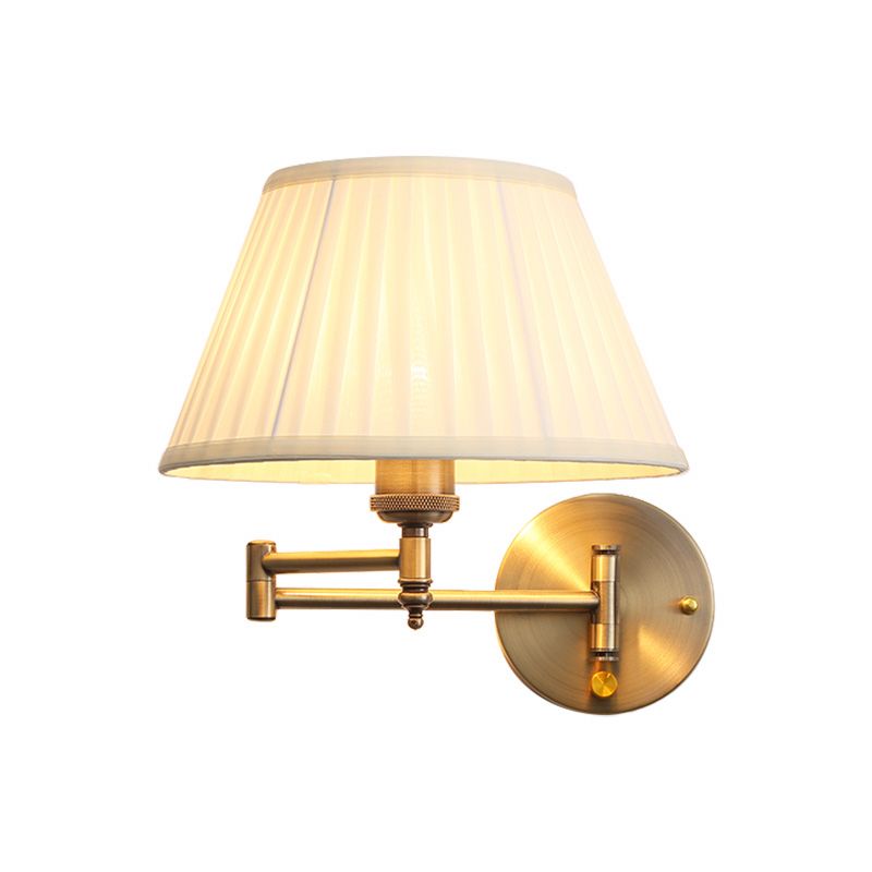 Arisha Wall Lamp Vintage, Pleated Fabric Adjustable, White/Beige, Bedroom - Lamp Copper