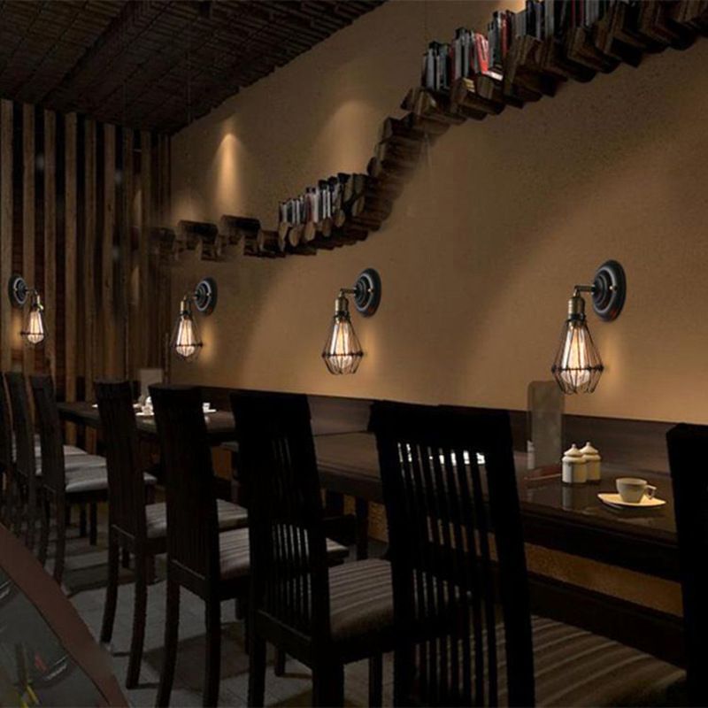 Alessio Industrial Lantern Shaped Metal Wall Lamp, Black/Rust - Lamp Copper