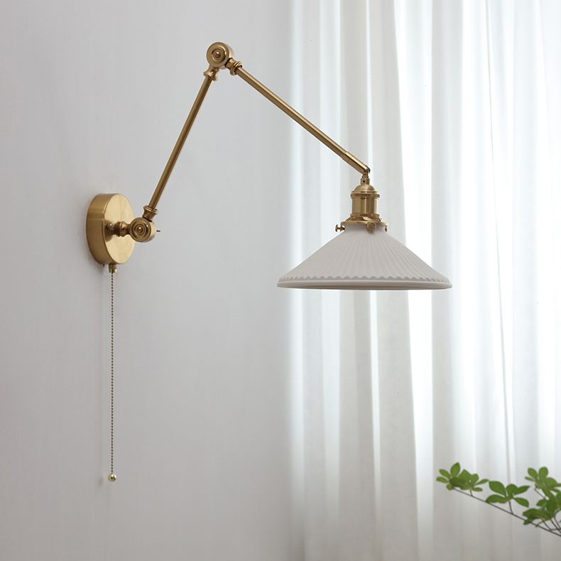 Arisha Wall Lamp Modern Drum Ceramics Metal Adjustable, White - Lamp Copper