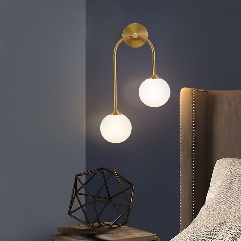 Valentina Modern Arc Globe Glass Wall Lamp, Brass, Living Room - Lamp Copper