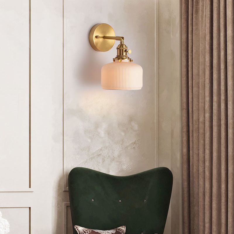 Arisha Vintage Column Ceramic Vanity Light, White, Bedroom - Lamp Copper
