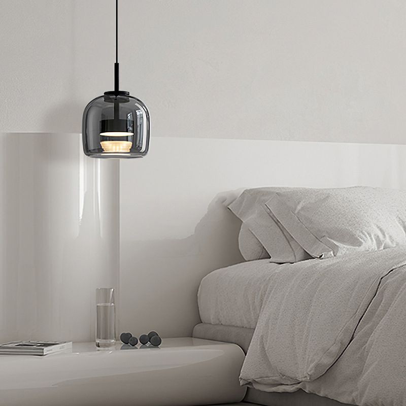 June Minimalist Pendant Light Glass Smoke Gray - Lamp Copper
