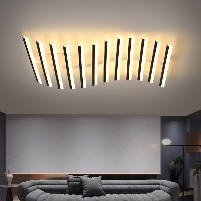 Arisha Flush Mount Ceiling Light Linear Modern,Wave Black, Living Room - Lamp Copper