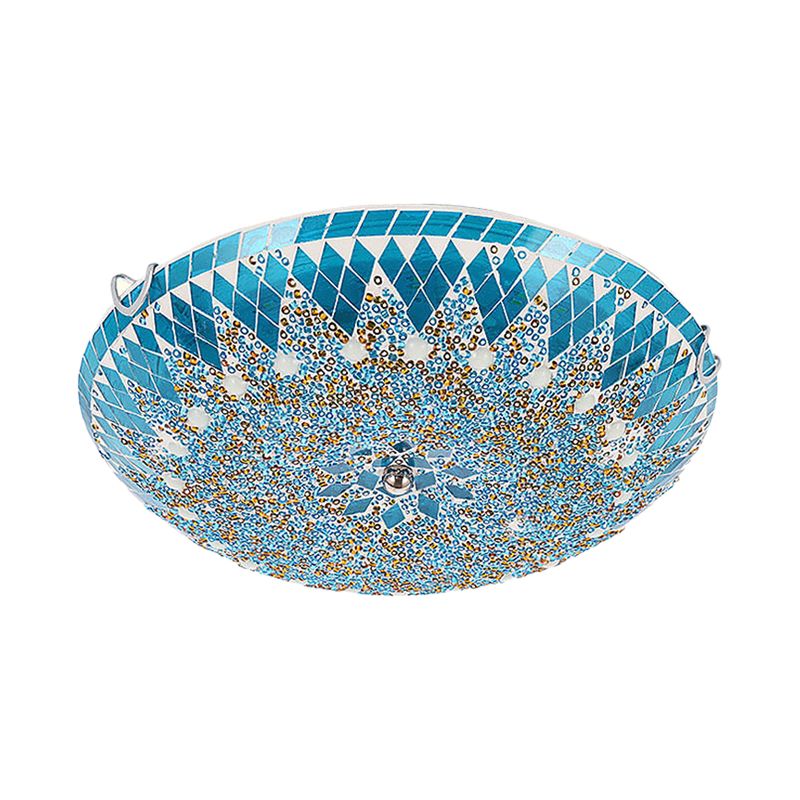 Tiffany Modern Mediterranean Glass Flush Mount Ceiling Light Blue/Yellow/White - Lamp Copper