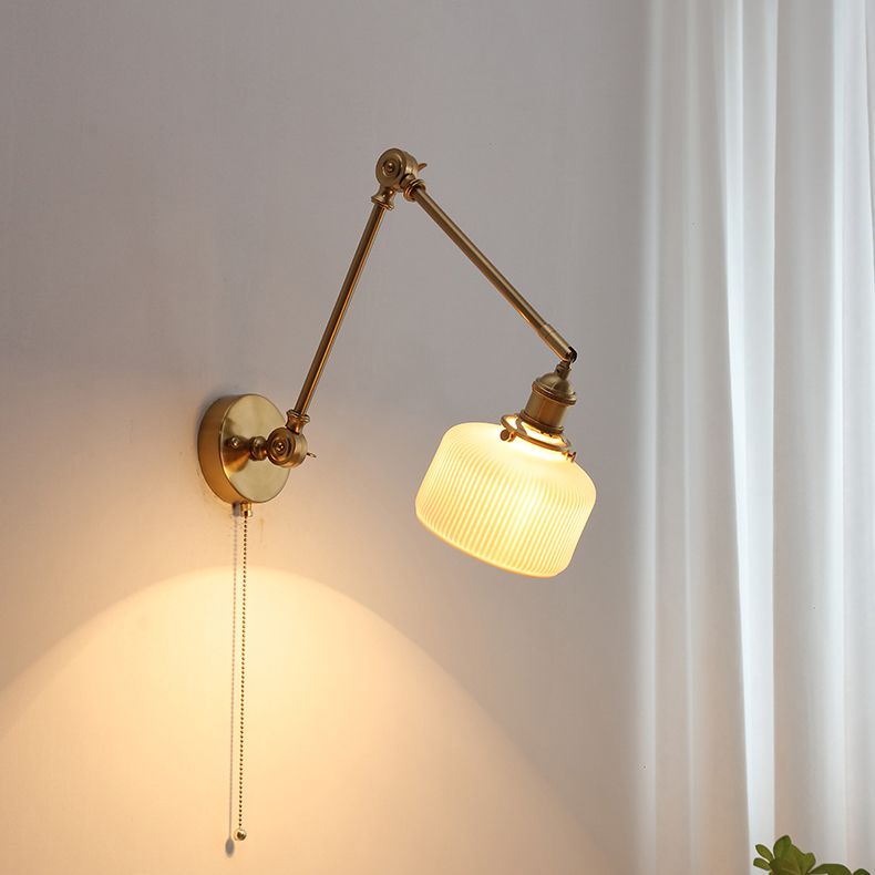 Arisha Wall Lamp Modern Drum Ceramics Metal Adjustable, White - Lamp Copper