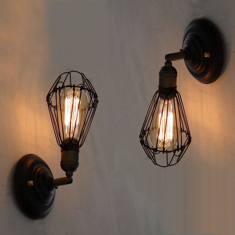 Alessio Industrial Lantern Shaped Metal Wall Lamp, Black/Rust - Lamp Copper