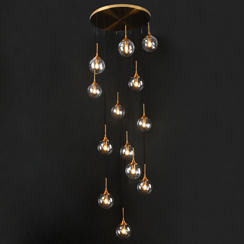 Valentina Modern Spiral Ball Glass Staircase Chandelier - Lamp Copper