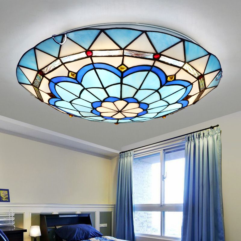 Tiffany Flush Mount Glass Colorful Ceiling Light, Bedroom - Lamp Copper