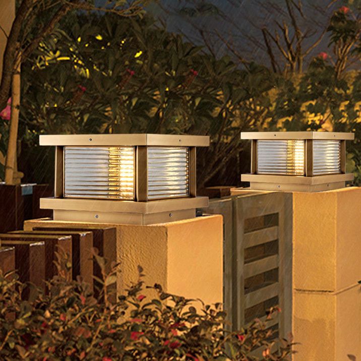 Ray Modern Rectangular Metal Outdoor Solar Lamp, Black/ Brass/Bronze - Lamp Copper