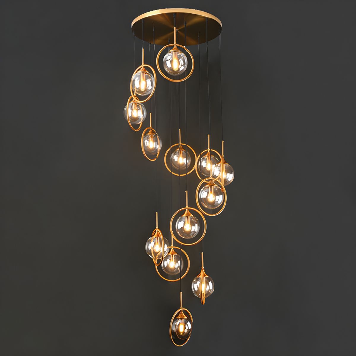 Valentina Modern Spiral Ball Glass Staircase Chandelier - Lamp Copper