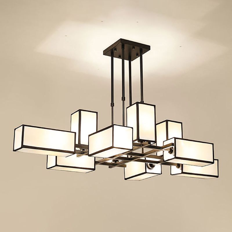 Arisha Pendant Light Square Retro, Metal/Fabric, Black/Gold, Living Room - Lamp Copper