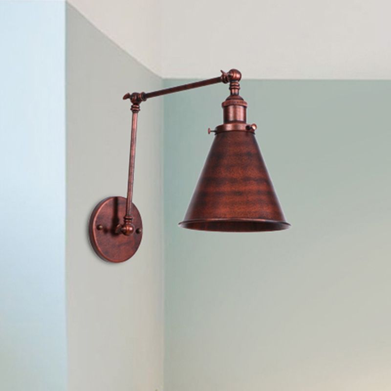 Zynar Vintage Adjustable Wall Lamp, Metal, Black/Rust, Living Room - Lamp Copper