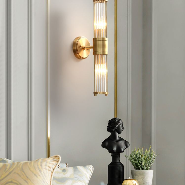 Kristy American Cylindrical Elegant Gold Glass/Metal Vanity Wall Lamp - Lamp Copper