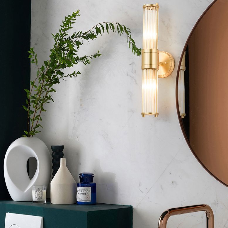 Kristy American Cylindrical Elegant Gold Glass/Metal Vanity Wall Lamp - Lamp Copper